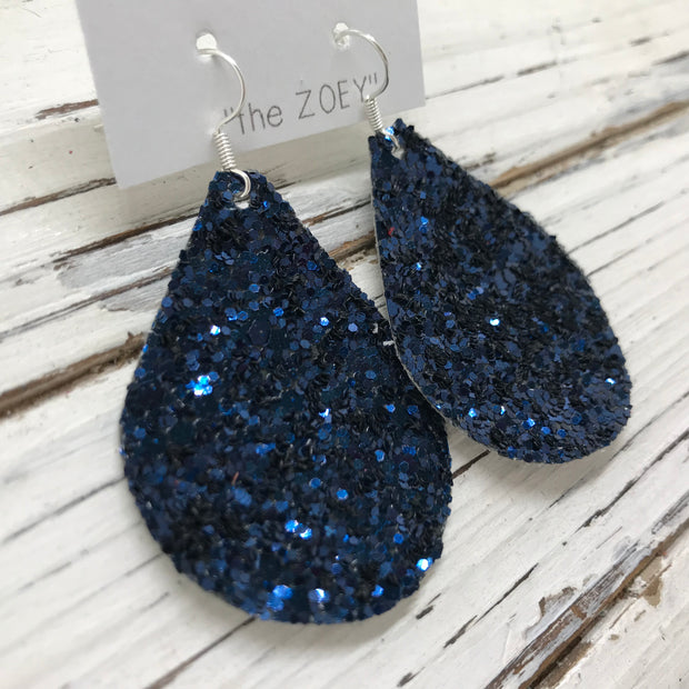ZOEY (3 sizes available!)-  GLITTER ON CANVAS Earrings  (not leather)  ||  NAVY GLITTER