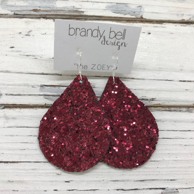 ZOEY (3 sizes available!)-  GLITTER ON CANVAS Earrings  (not leather)  || BURGUNDY GLITTER