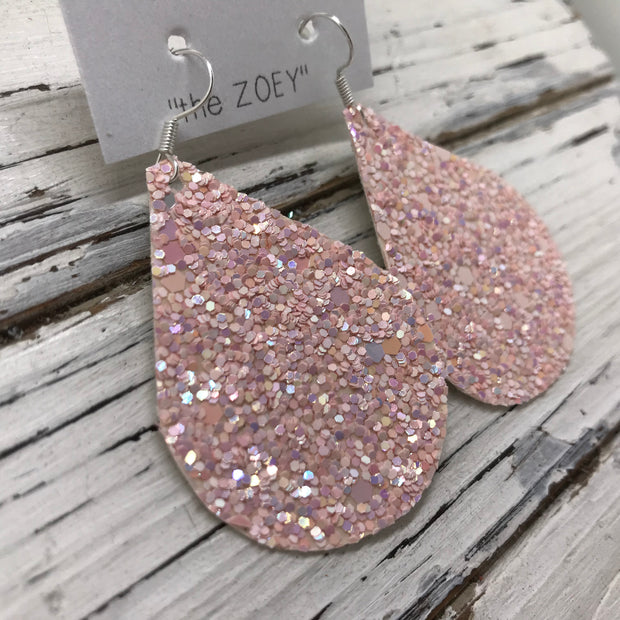 ZOEY (3 sizes available!) -  GLITTER ON CANVAS Earrings  (not leather)  ||  BALLET SLIPPER PINK (FAUX LEATHER)