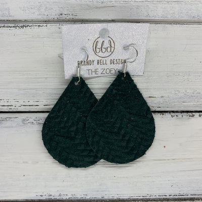 ZOEY (3 sizes available!) -  Leather Earrings  ||   DARK HUNTER GREEN BRAIDED