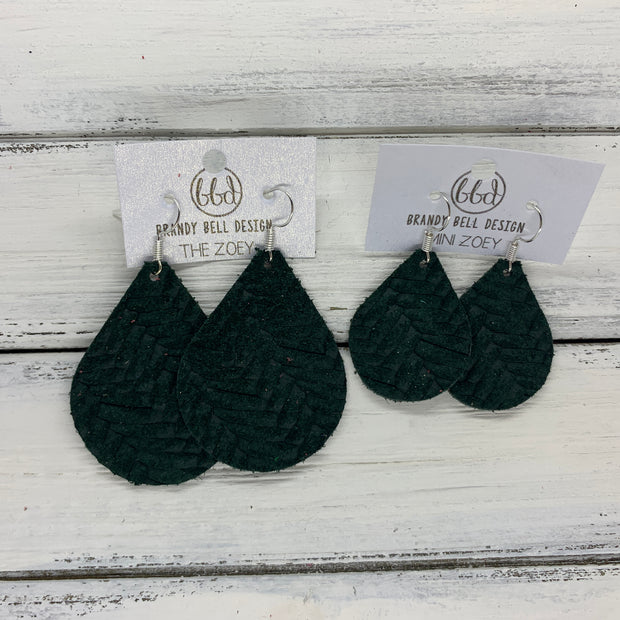 ZOEY (3 sizes available!) -  Leather Earrings  ||   DARK HUNTER GREEN BRAIDED