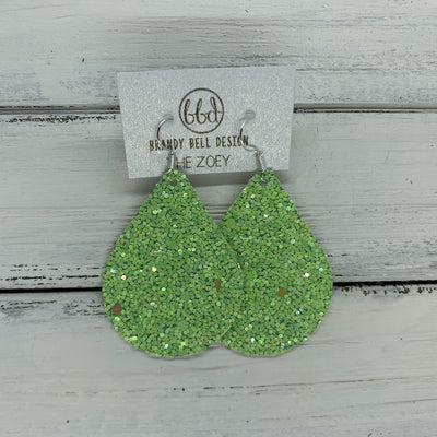 ZOEY (3 sizes available!) -  Leather Earrings  ||   GREEN APPLE GLITTER (FAUX LEATHER)