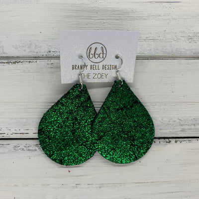 ZOEY (3 sizes available!) -  Leather Earrings  ||   SHIMMER GREEN ON BLACK