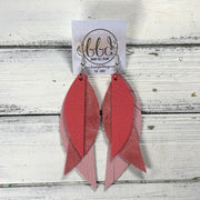 ANDY -  Leather Earrings  ||  <BR> MATTE CORAL/PINK, <BR> DISTRESSED SALMON, <BR> MATTE LIGHT PINK