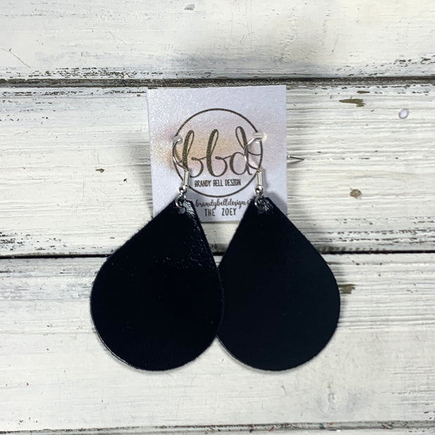 ZOEY (3 sizes available!) -  Leather Earrings  ||  METALLIC BLACK SMOOTH