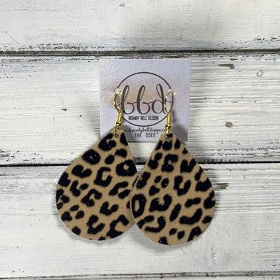 ZOEY (3 sizes available!) -  Leather Earrings  ||  FELTED BLACK & TAN ANIMAL PRINT (RAISED TEXTURE)