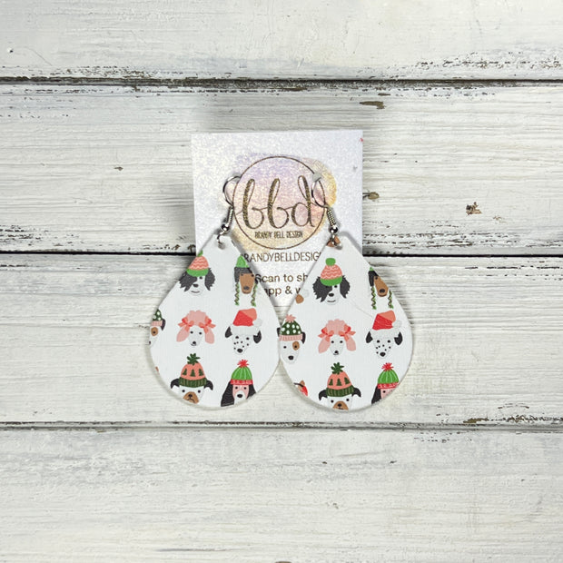 ZOEY (3 sizes available!) -  Leather Earrings  ||  CHRISTMAS DOGS ON WHITE (FAUX LEATHER)
