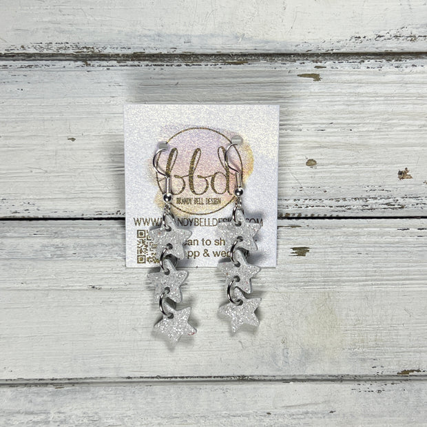 FALLING STARS -  Leather Earrings  ||  <BR> WHITE FINE GLITTER