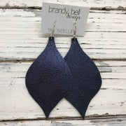 NOELLE - Leather Earrings  || METALLIC TEXTURED NAVY BLUE
