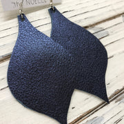 NOELLE - Leather Earrings  || METALLIC TEXTURED NAVY BLUE
