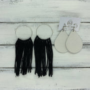 HALEY- Tassel Hoop Earrings <BR> OMBRE GRAY/BLUE TASSEL FRINGE