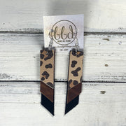 CODY - Leather Earrings  || <BR> CARAMEL CHEETAH, <BR> DISTRESSED BROWN,  <BR> METALLIC BLACK SMOOTH