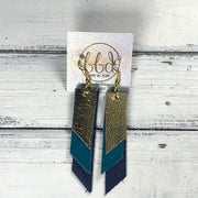 CODY - Leather Earrings  || <BR> METALLIC GOLD SMOOTH, <BR> MATTE DARK TEAL, <BR> MATTE NAVY* BLUE