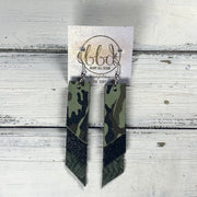CODY - Leather Earrings  || <BR> FERN GREEN CAMOUFLAGE, <BR> SHIMMER BLACK, <BR> OLIVE BRAID