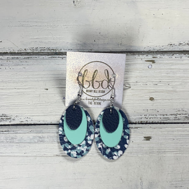 DIANE - Leather Earrings  || <BR> MATTE NAVY* BLUE, <BR> MATTE AQUA MINT SMOOTH, <BR> DITSY BLUE FLORAL