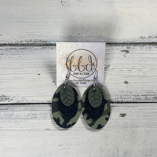 DIANE - Leather Earrings  || <BR> OLIVE BRAID, <BR> SHIMMER BLACK, <BR> FERN GREEN CAMOUFLAGE