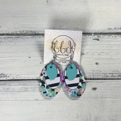 DIANE - Leather Earrings  || <BR> ROBINS EGG BLUE, <BR> BLACK & WHITE STRIPE, <BR> PURPLE FLORAL CHEETAH