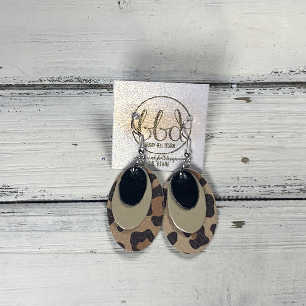 DIANE - Leather Earrings  || <BR> METALLIC BLACK SMOOTH, <BR> METALLIC CHAMPAGNE SMOOTH, <BR> CARAMEL CHEETAH