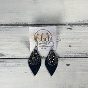 JEAN - Leather Earrings  || <BR> NEW YEARS GLITTER (FAUX LEATHER), <BR> METALLIC BLACK SMOOTH