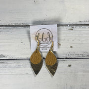 JEAN - Leather Earrings  || <BR> MUSTARD PALMS, <BR> METALLIC GOLD SMOOTH