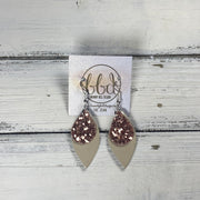 JEAN - Leather Earrings  || <BR> ROSE GOLD GLITTER (FAUX LEATHER), <BR> CHAMPAGNE PEARL