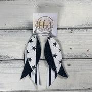 ANDY -  Leather Earrings  ||  <BR> BLACK & WHITE STARS, <BR> SHIMMER BLACK, <BR> BLACK & WHITE STRIPE