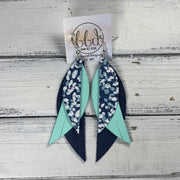 ANDY -  Leather Earrings  ||  <BR>DITSY BLUE FLORAL, <BR> MATTE AQUA MINT SMOOTH, <BR> MATTE NAVY* BLUE
