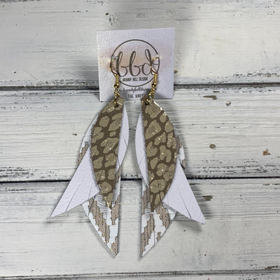 ANDY - Leather Earrings  || <BR> METALLIC CHAMPAGNE ANIMAL PRINT, <BR> MATTE WHITE, <BR> GOLD & WHITE CHEVRON