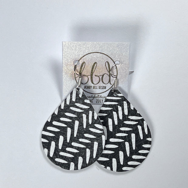 ZOEY (3 sizes available!) -  Leather Earrings  ||  BLACK & WHITE BROKEN CHEVRON