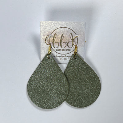 ZOEY (3 sizes available!) -  Leather Earrings  ||  PEARLIZED OLIVE