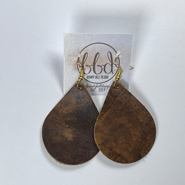 ZOEY (3 sizes available!) -  Leather Earrings  ||  DISTRESSED BROWN