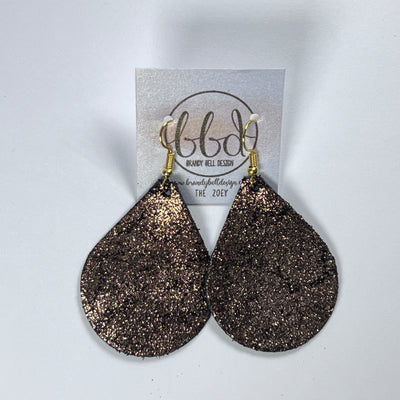 ZOEY (3 sizes available!) -  Leather Earrings  ||  SHIMMER COPPER ON BLACK