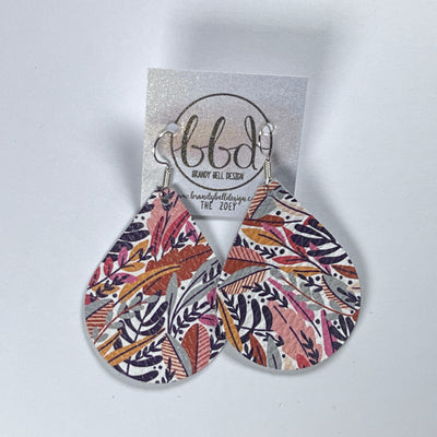 ZOEY (3 sizes available!) -  Leather Earrings  ||  AUTUMN TROPICAL FLORAL