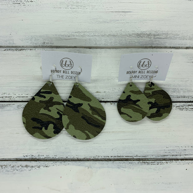 ZOEY (3 sizes available!) -  Leather Earrings  ||   FERN GREEN CAMOUFLAGE