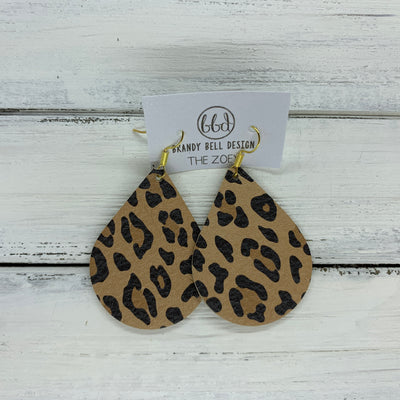 ZOEY (3 sizes available!) -  Leather Earrings  ||  CARAMEL CHEETAH