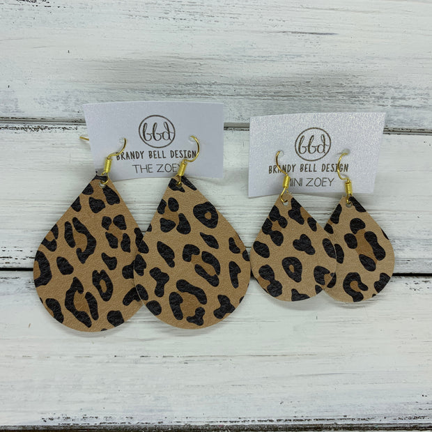 ZOEY (3 sizes available!) -  Leather Earrings  ||  CARAMEL CHEETAH