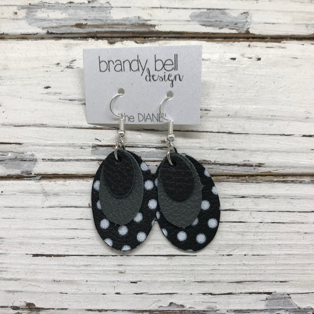 DIANE - Leather Earrings  ||    MATTE BLACK, MATTE DARK GRAY, BLACK WITH WHITE POLKADOTS