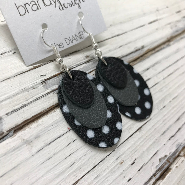 DIANE - Leather Earrings  ||    MATTE BLACK, MATTE DARK GRAY, BLACK WITH WHITE POLKADOTS