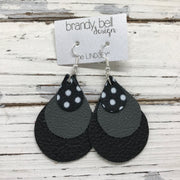 LINDSEY - Leather Earrings  ||   BLACK WITH WHITE POLKADOTS, MATTE DARK GRAY, MATTE BLACK