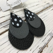 LINDSEY - Leather Earrings  ||   BLACK WITH WHITE POLKADOTS, MATTE DARK GRAY, MATTE BLACK