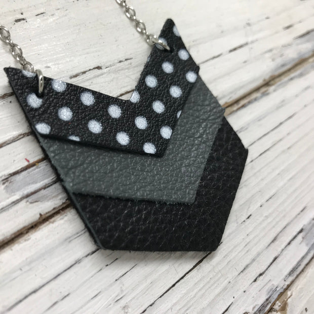 EMERSON - Leather Necklace  ||  BLACK WITH WHITE POLKADOTS, MATTE DARK GRAY, MATTE BLACK