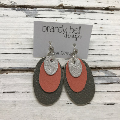 DIANE - Leather Earrings  ||   SHIMMER ROSE GOLD, MATTE CORAL, MATTE GRAY