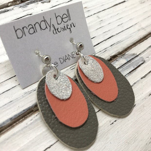 DIANE - Leather Earrings  ||   SHIMMER ROSE GOLD, MATTE CORAL, MATTE GRAY