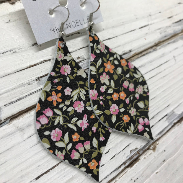 NOELLE - Leather Earrings || MINI FLORAL ON BLACK