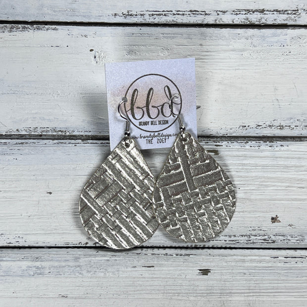 ZOEY (3 sizes available!) -  Leather Earrings  ||  METALLIC CHAMPAGNE PANAMA WEAVE