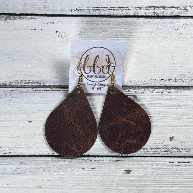 ZOEY (3 sizes available!) -  Leather Earrings  ||  DISTRESSED BROWN