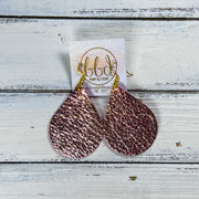 ZOEY (3 sizes available!) - Leather Earrings  ||  METALLIC ROSE GOLD PEBBLED