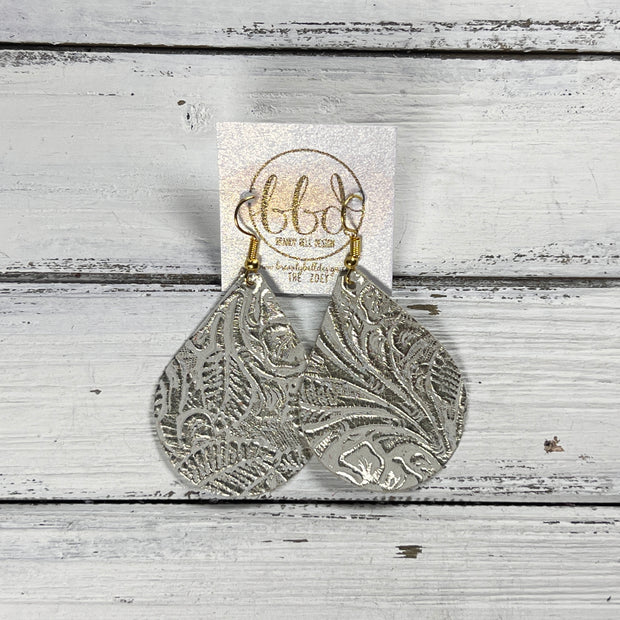 ZOEY (3 sizes available!) -  Leather Earrings  ||  METALLIC GOLD ON IVORY WESTERN FLORAL
