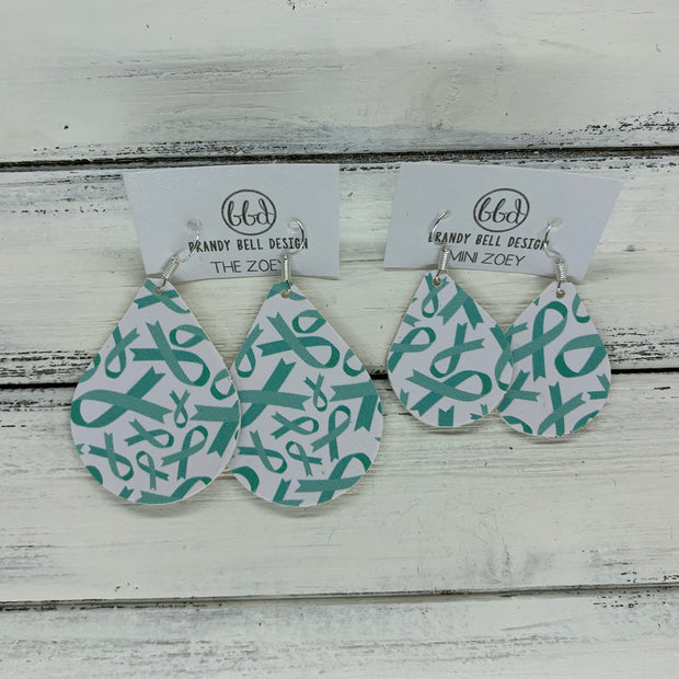 ZOEY (3 sizes available!) -  Leather Earrings  ||   TEAL RIBBON (FAUX LEATHER)