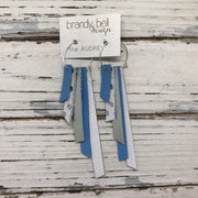 AUDREY - Leather Earrings  ||   CAROLINA BLUE, WHITE WITH SILVER POLKADOTS, METALLIC SILVER, CAROLINA BLUE, MATTE WHITE